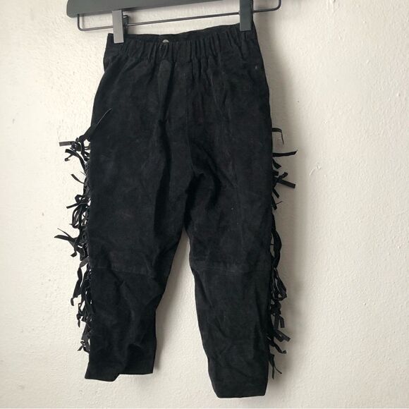 Vintage suede leather black fringe motorcycle pants size 4 - Picture 6 of 7